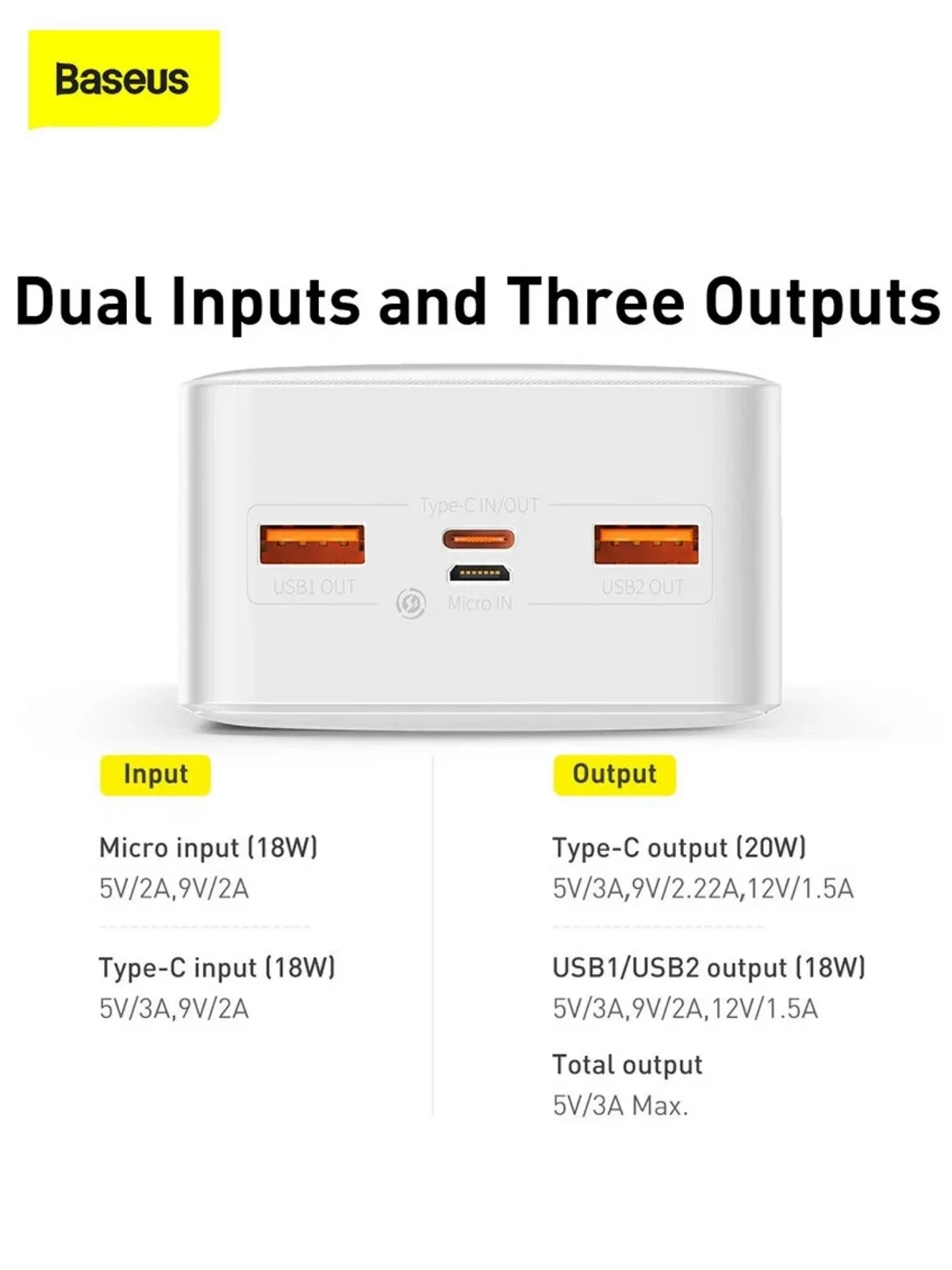 Белый внешний аккумулятор Baseus Bipow Digital Display 20W, 30000mAh, PD / QC Powerbank, PPBD30K