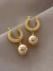 Кремовый серьги винтажные с жемчугом Old money, бижутерия, классические