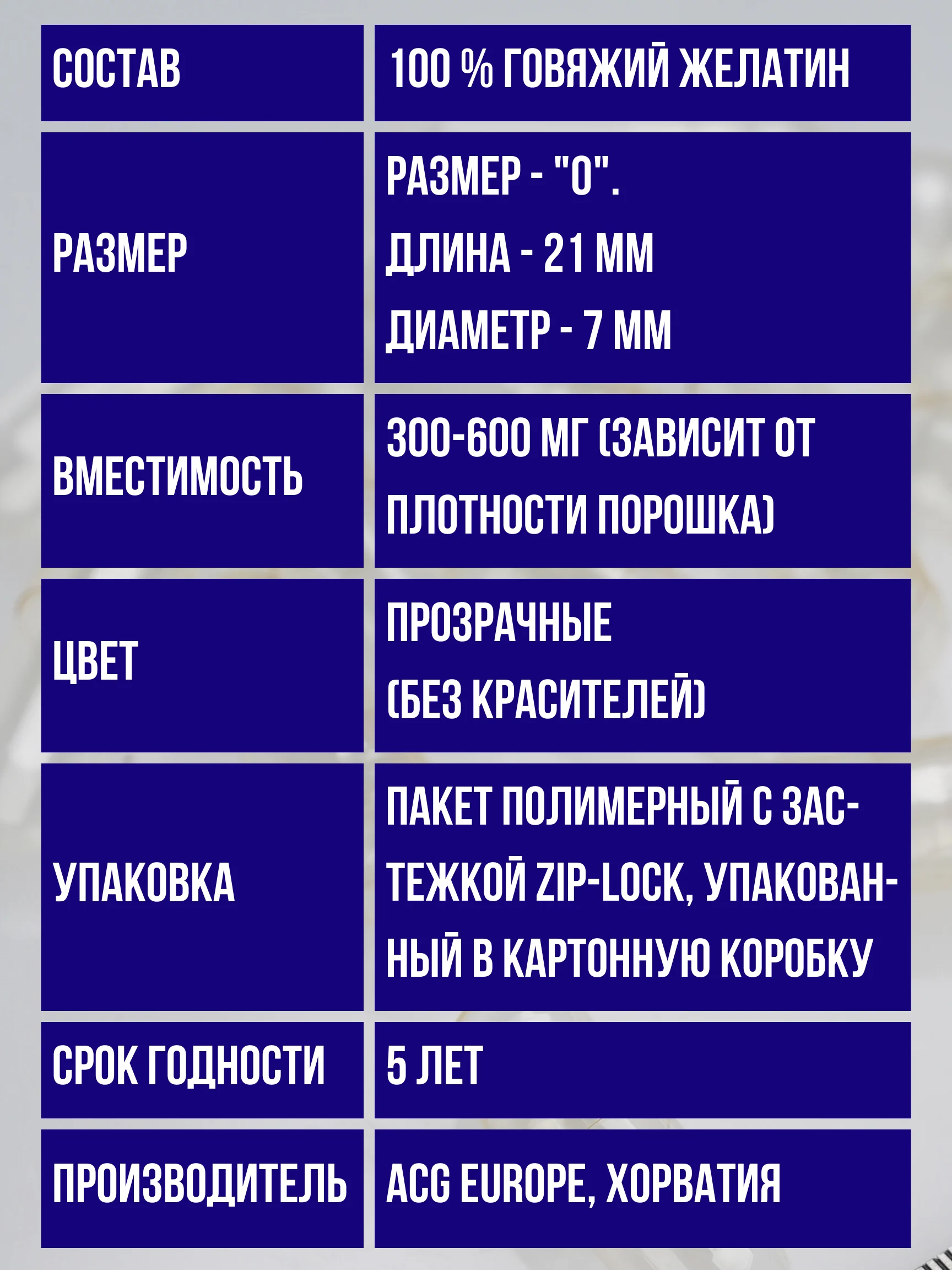 Капсулы желатиновые пустые прозрачные для лекарств размер "0" 300 штук