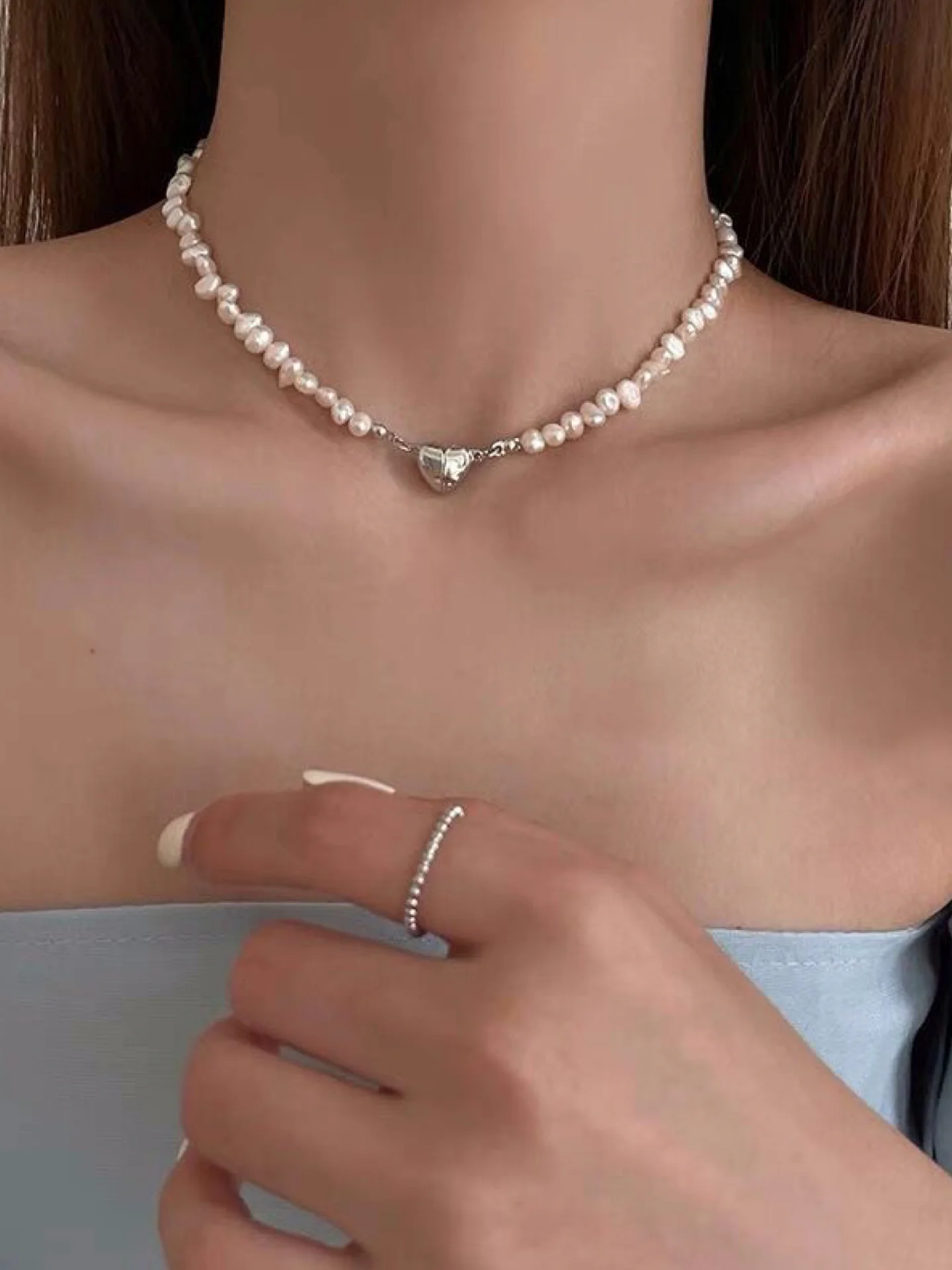 Серебряный ожерелье из жемчуга, чокер на шею, цепочка
