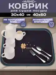 Темно-синий коврик для сушки посуды, впитывающий, противоскользящий