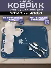 Синий меланж коврик для сушки посуды, впитывающий, противоскользящий