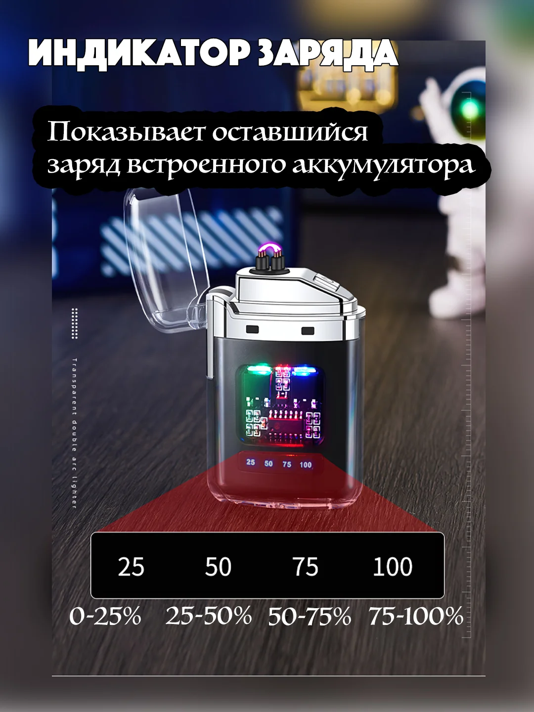 Белый зажигалка электронная, плазменная прозрачная, USB Plazma, дуговая, черная и белая