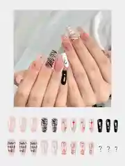 Молочный накладные ногти с дизайном, 24 штуки + клей