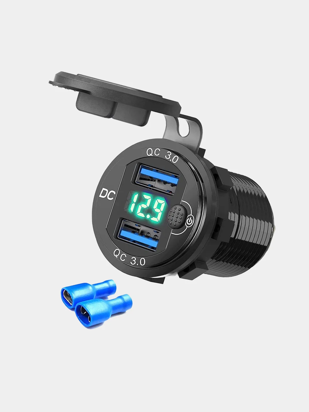 Зеленый разъём USB в авто врезной 12v-24v/ Быстрая зарядка / Розетка в авто адаптер прикуривателя