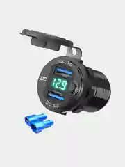 Зеленый разъём USB в авто врезной 12v-24v/ Быстрая зарядка / Розетка в авто адаптер прикуривателя