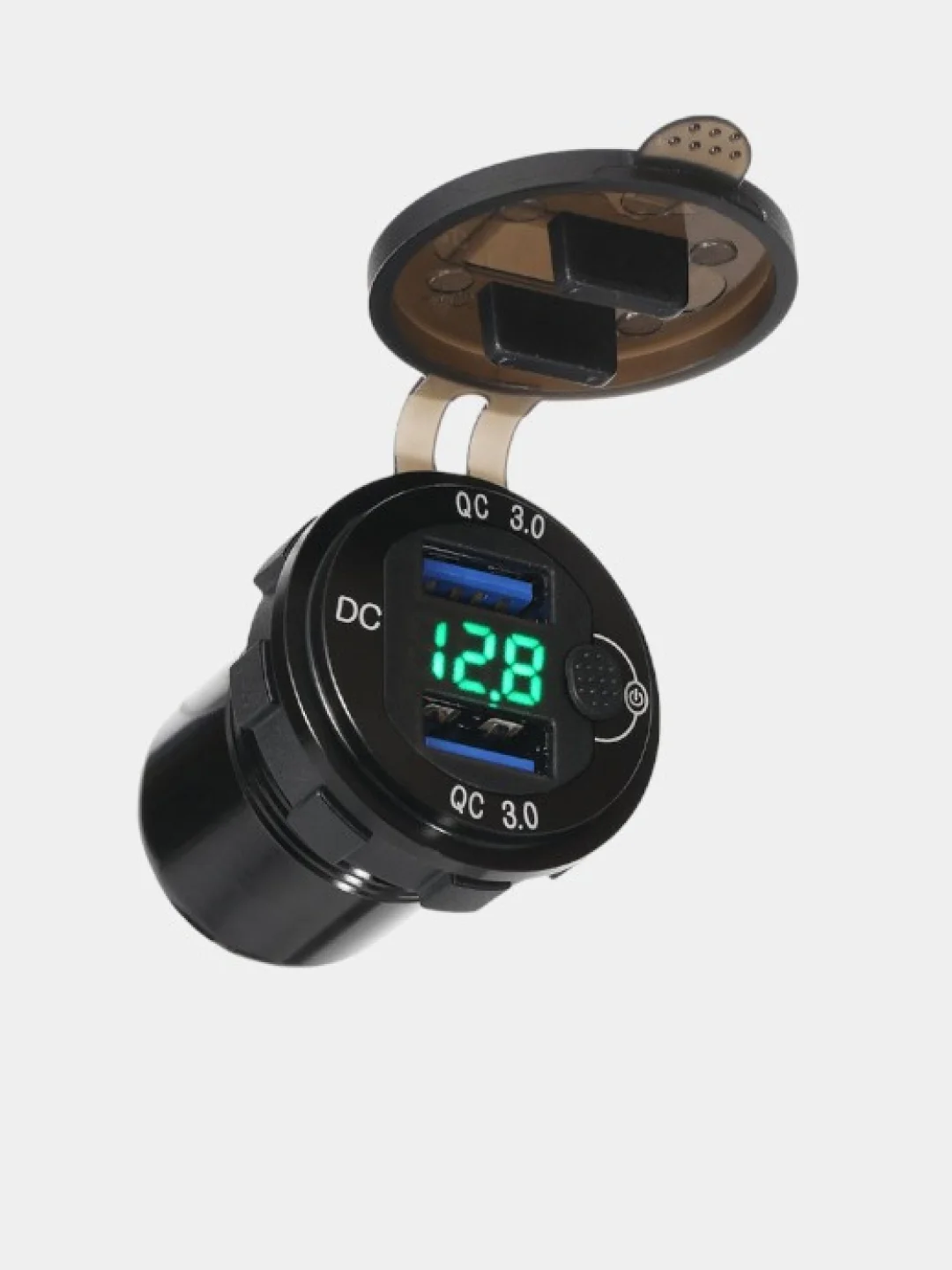 Зеленый разъём USB в авто врезной 12v-24v/ Быстрая зарядка / Розетка в авто адаптер прикуривателя