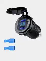 Синий разъём USB в авто врезной 12v-24v/ Быстрая зарядка / Розетка в авто адаптер прикуривателя