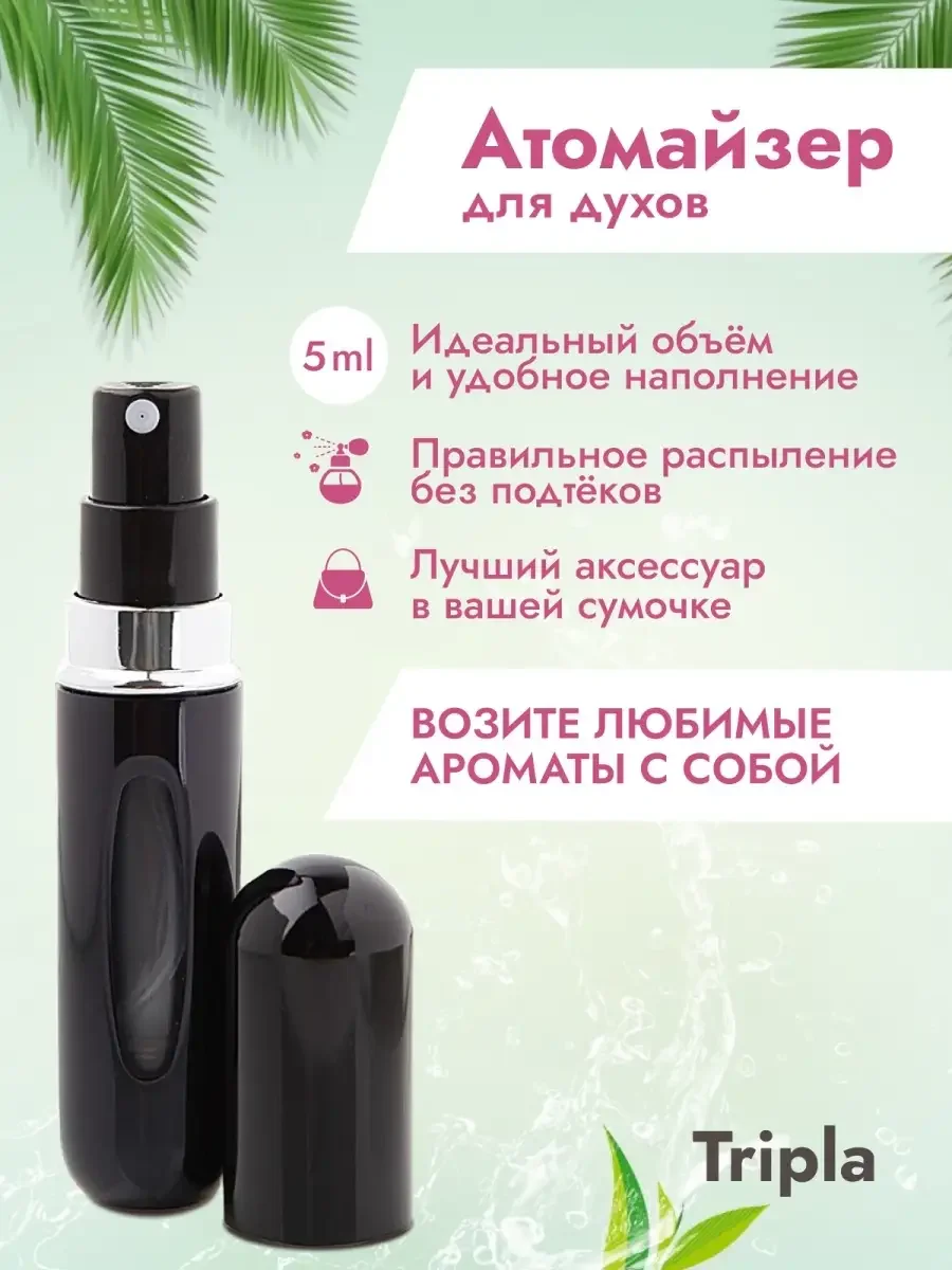 Черный атомайзер емкость для духов 5 мл, дозатор косметический с распылителем для парфюмерии 1 шт