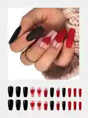 Красный накладные ногти с дизайном, 24 штуки + клей