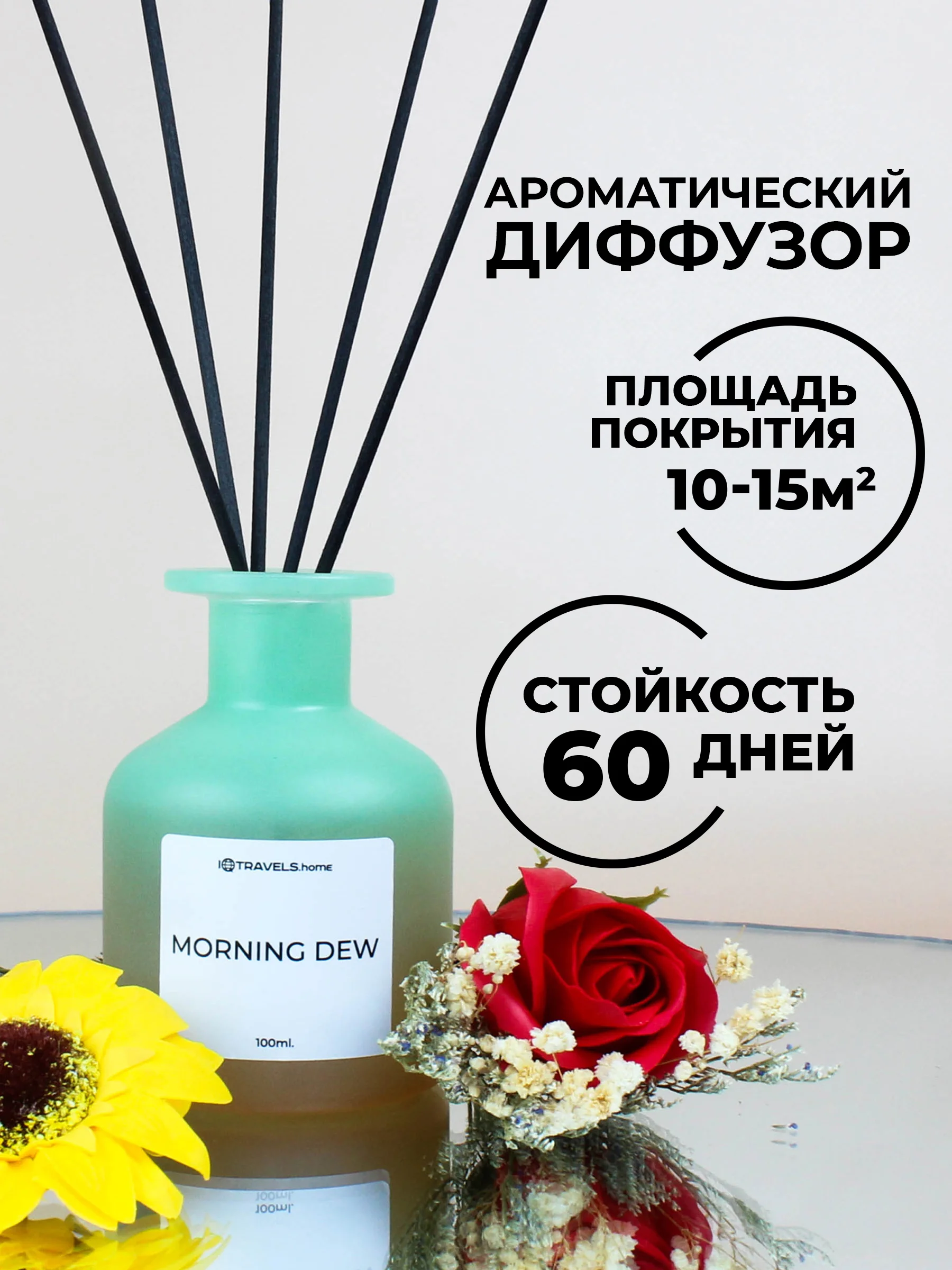 Красный диффузор ароматический для дома с палочками IQTRAVELS - 100 мл в подарок