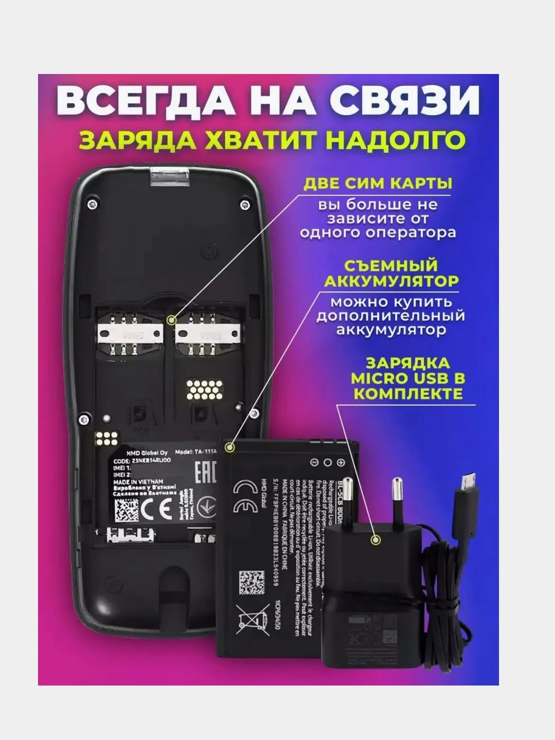 Телефон сотовый Nokia 106 DS кнопочный