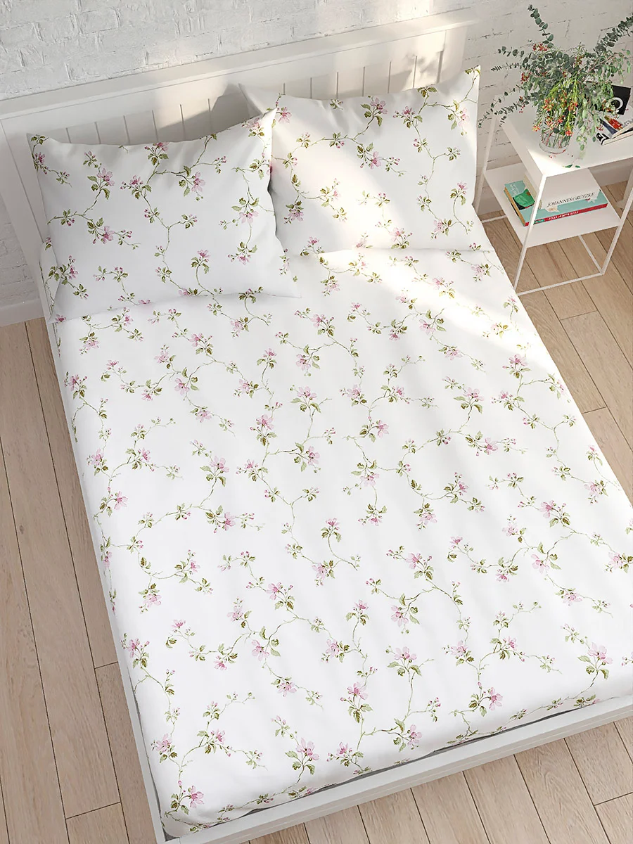 Постельное белье сатин Milky Garden "Рафия" 2-сп Простынь на резинке 160x200 см