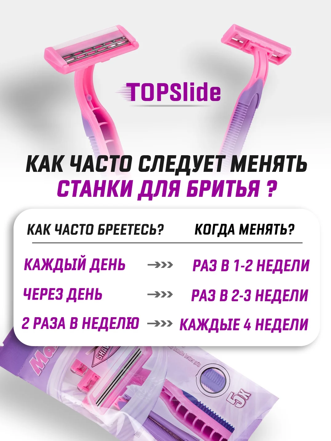 Розовый бритва женская одноразовая, 3 лезвия, 5 штук, станок для бритья женский