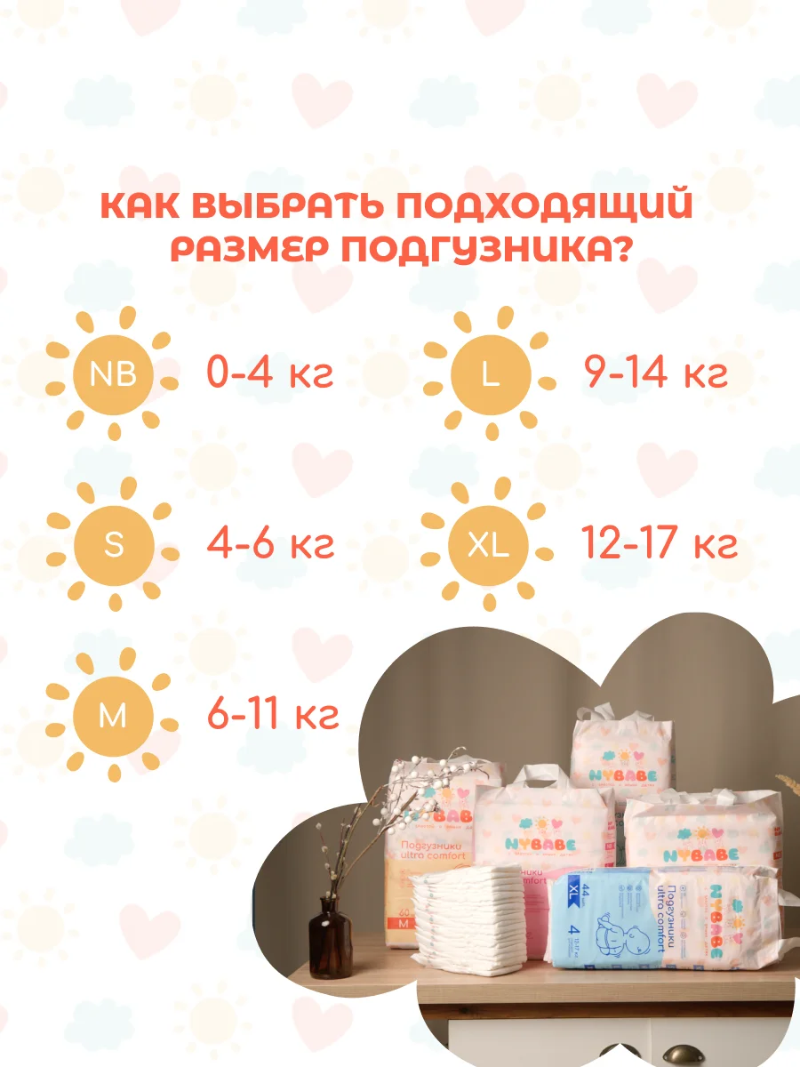 Подгузники NYBABE Ultra Comfort Premium размер M, 6-11 кг, 60 шт