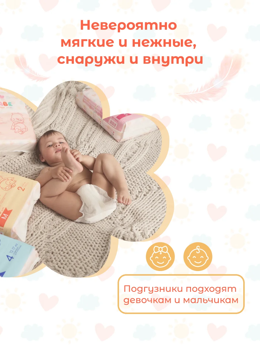Подгузники NYBABE Ultra Comfort Premium размер M, 6-11 кг, 60 шт