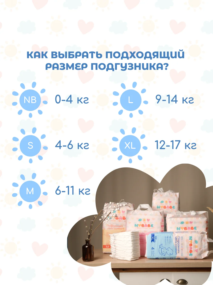 Подгузники NYBABE Ultra Comfort Premium размер XL, 12-17 кг, 44 шт