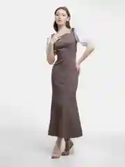 Бежевый меланж платье женское макси