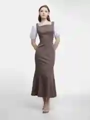 Бежевый меланж платье женское макси