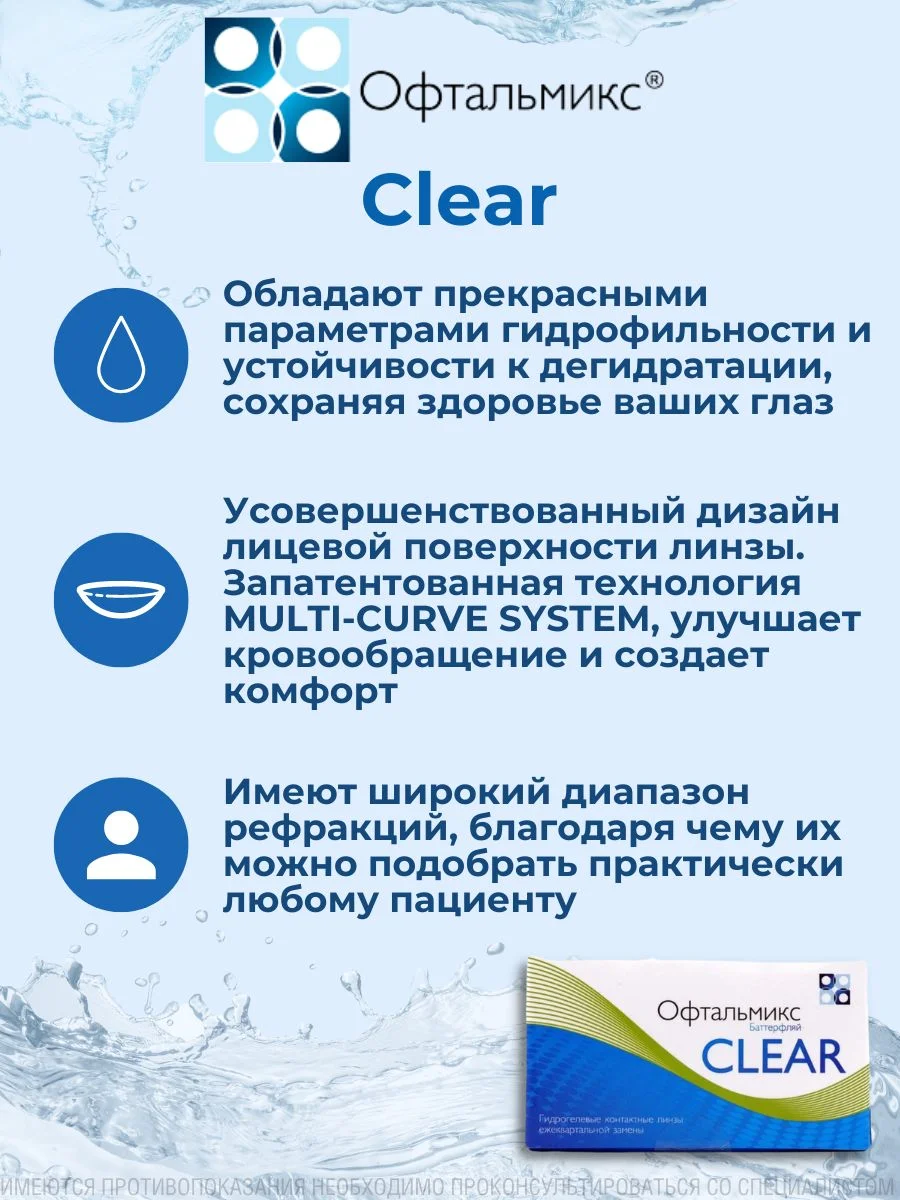 Контактные линзы Butterfly Clear R8.6 (-0.50)-(-10.00)