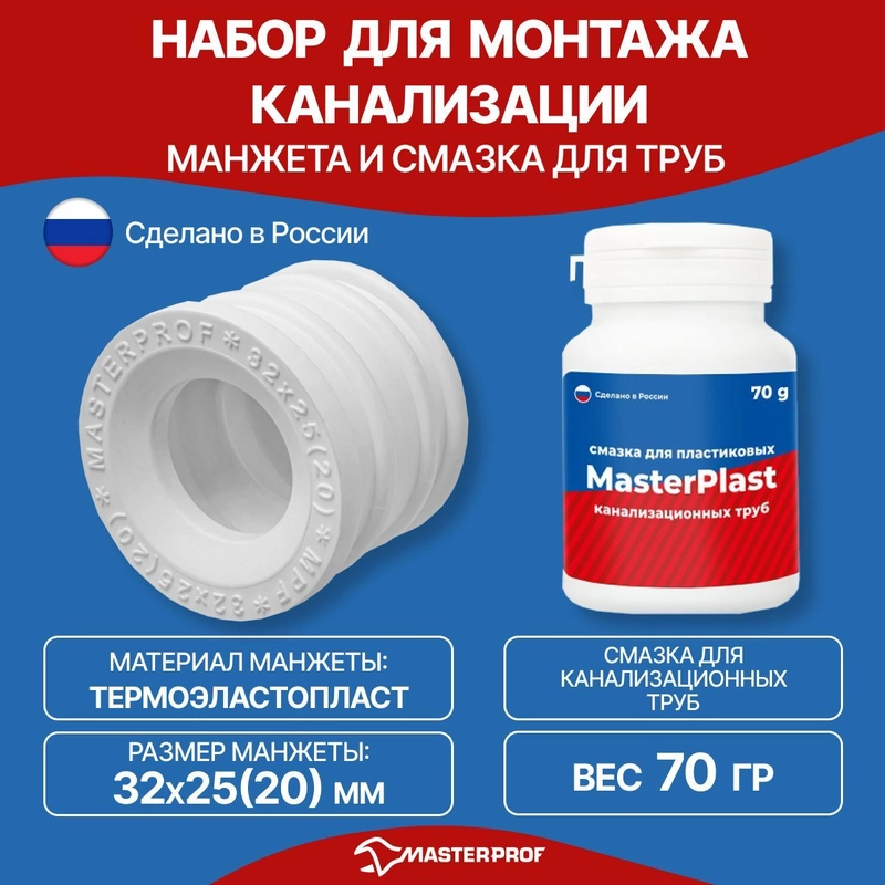 Набор для подключения стиральной машины к канализации,32х25(20)+Смазка сантехническая 70гр