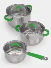 Набор кастрюль из нержавеющей стали с ковшиком 3,9л, 2,9л, 1,7л AQRA
