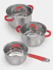 Набор кастрюль из нержавеющей стали с ковшиком 3,9л, 2,9л, 1,7л AQRA
