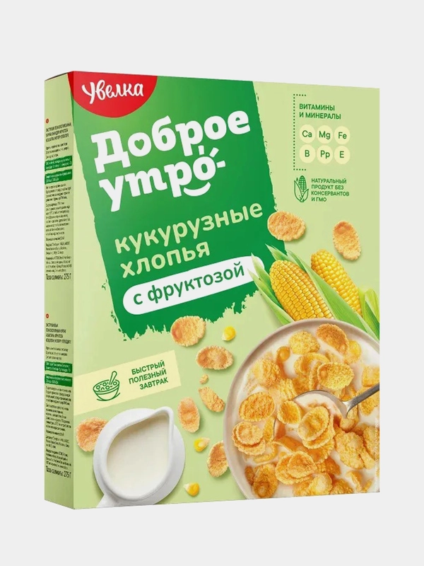 Готовый завтрак Увелка "Хлопья кукурузные", на фруктозе, 275 г