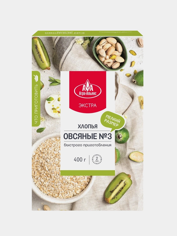 Хлопья быстрого приготовления овсяные №3 Агро-Альянс, экстра, 400 г