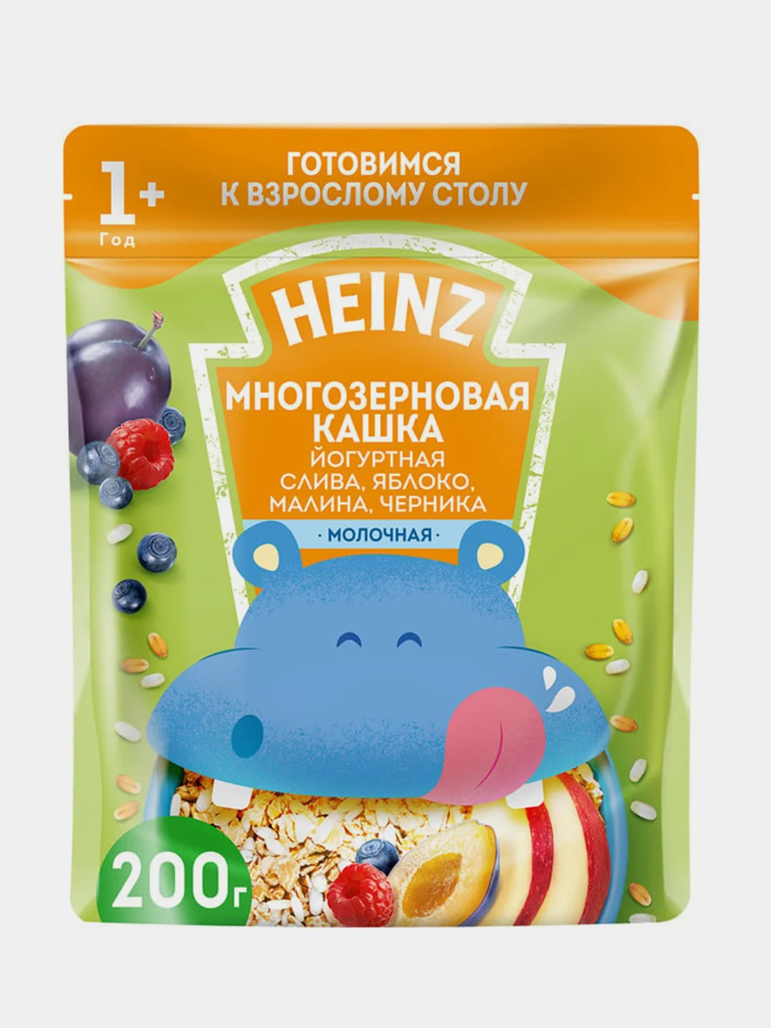 Каша йогуртная Heinz, со сливой, яблоком, малиной, черникой, с 12 месяцев, 200г