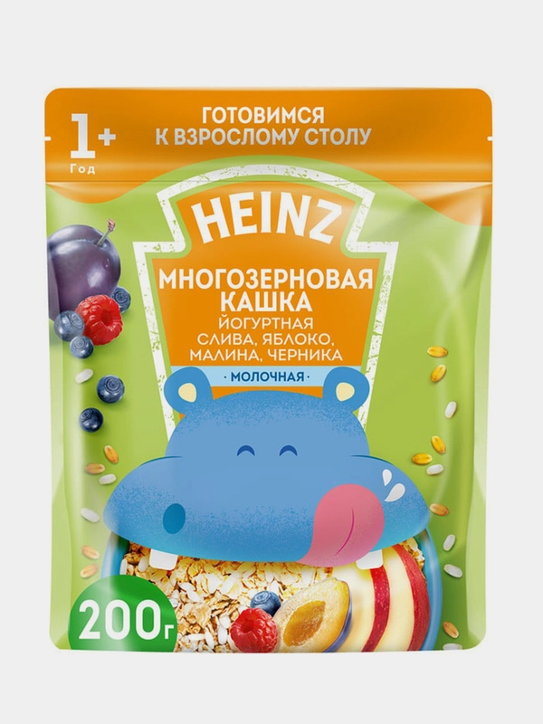 Каша йогуртная Heinz, со сливой, яблоком, малиной, черникой, с 12 месяцев, 200г