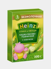 Каша безмолочная Heinz, рисово-пшеничная, с кабачком, c 5 месяцев, 200 г