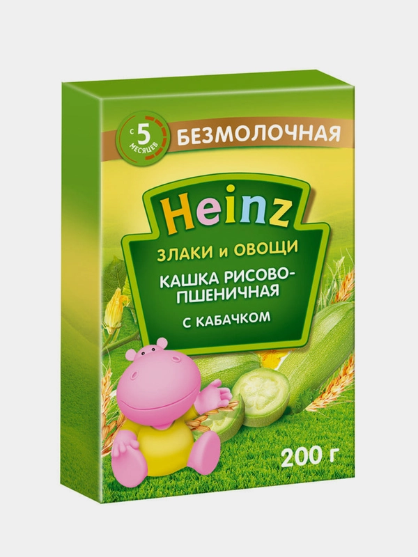 Каша безмолочная Heinz, рисово-пшеничная, с кабачком, c 5 месяцев, 200 г