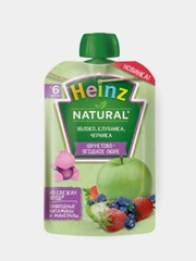 Пюре фруктовое Heinz, яблоко, клубника, черника, с 6 месяцев, 12 штук по 90 г
