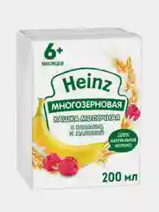 Каша молочная Heinz, многозерновая, жидкая, банан, малина, с 6 месяцев, 200 мл