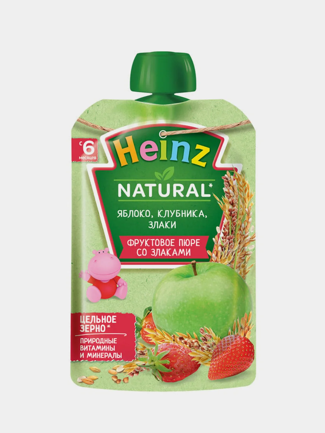 Пюре Heinz, фруктовое, яблоко, клубника, злаки, с 6 месяцев, 12 штук по 90 г