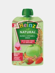 Пюре Heinz, фруктовое, яблоко, клубника, злаки, с 6 месяцев, 12 штук по 90 г