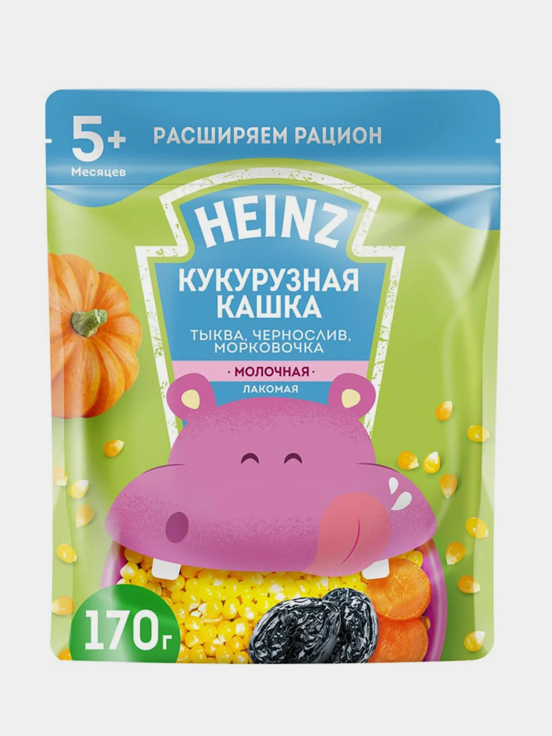 Каша Heinz Лакомая, кукурузная, с тыквой, черносливом и морковью, с 5 месяцев, 170 г