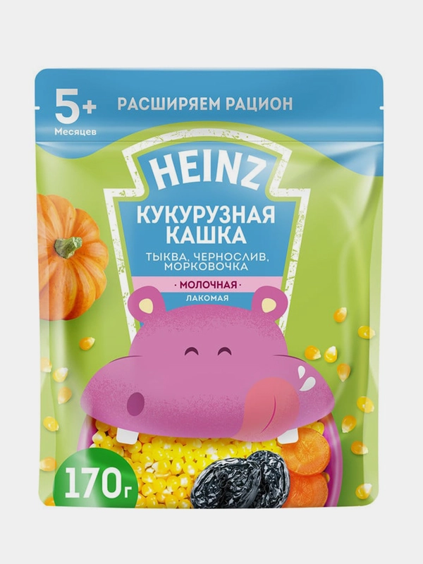 Каша Heinz Лакомая, кукурузная, с тыквой, черносливом и морковью, с 5 месяцев, 170 г