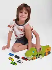 Салатовый автовоз Динозавр игровой набор с металлическими машинками