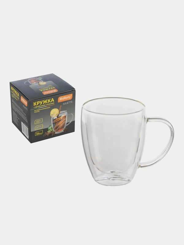Кружка Mallony Juliette, из стекла, с двойными стенками, 300 мл