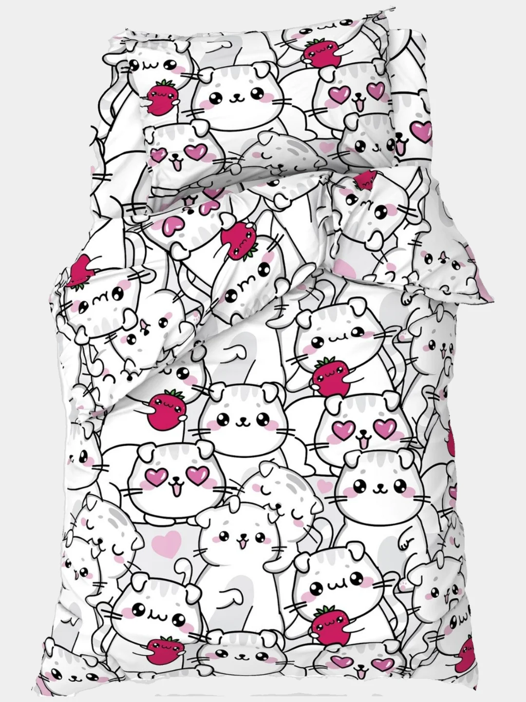 Белый комплект постельного белья, детский, 1,5-спальный, (котики, коты, cats)