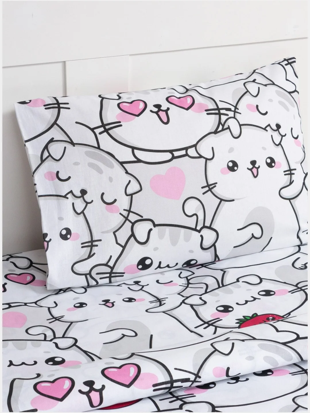 Белый комплект постельного белья, детский, 1,5-спальный, (котики, коты, cats)