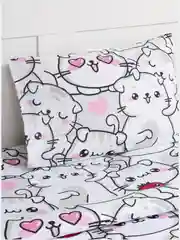 Белый комплект постельного белья, детский, 1,5-спальный, (котики, коты, cats)