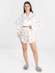 Пижамный комплект с шортами и укороченной рубашкой с длинным руковом