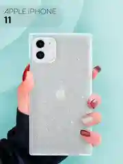 Серебряный чехол для Apple iPhone 11 силиконовый КАРТОФАН прозрачный прямоугольный с защитой камер