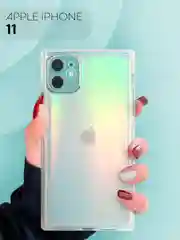 Разноцветный чехол для Apple iPhone 11 силиконовый КАРТОФАН прозрачный прямоугольный с защитой камер