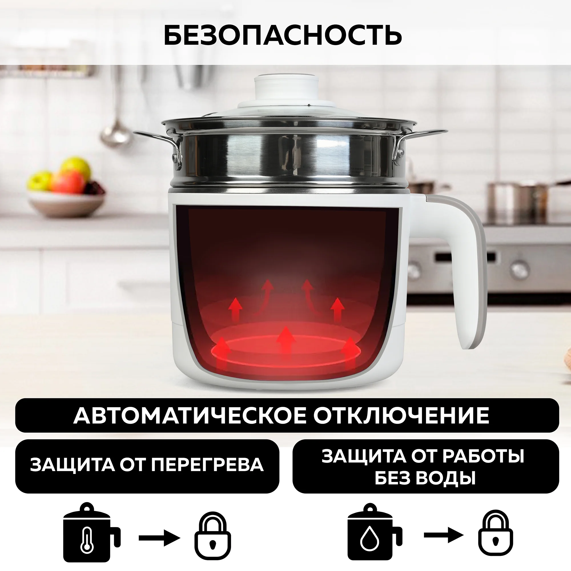Электрическая кастрюля 5 в 1 GFGRIL GFP-20: миниварка/пароварка/суповарка/стерилизатор