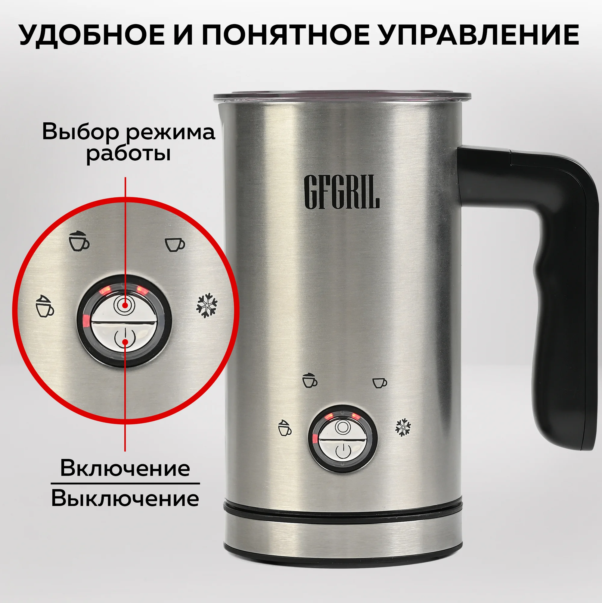 Капучинатор для молока GFGRIL GF-CAP15, вспениватель молока электрический, нержавейка
