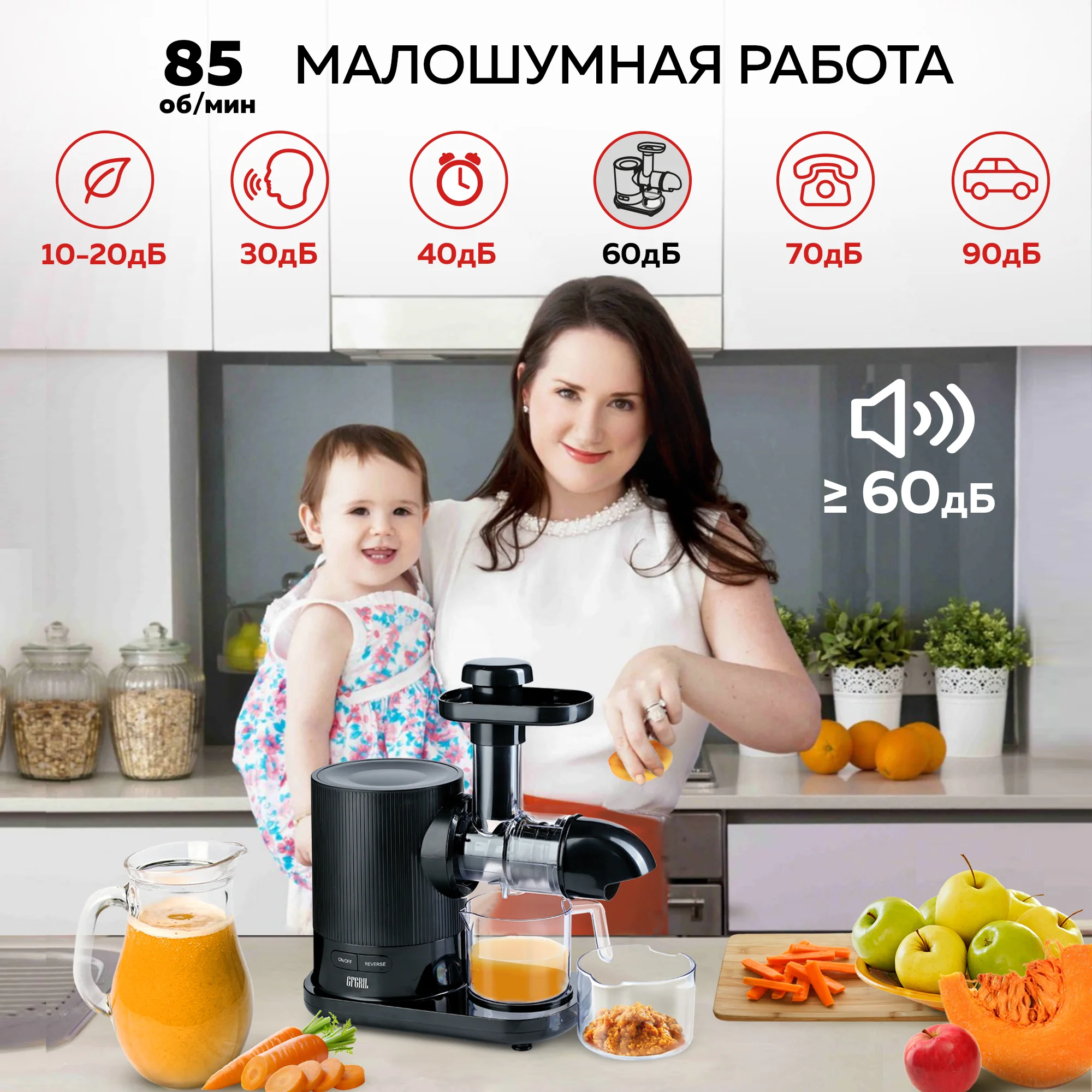 Соковыжималка шнековая 2 в 1 GFGRIL GF-J20